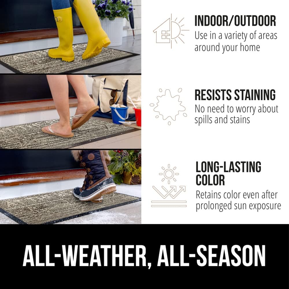 GORILLA GRIP 100% Waterproof All-Season WeatherMax Doormat 35x23, US Designed Natural Rubber, Stain and Fade Resistant, Low Profile Indoor Outdoor Door Mats, Easy Clean Patio Mat, Sand Beach
