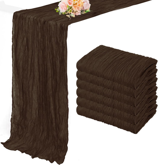 10FT 6 Pack Brown Cheesecloth Table Runner 20 x 120 Inch Long Boho Fabric Rustic Cheese Cloth Table Runner for Wedding Bridal Shower Baby Shower Gauze Sheer Birthday Party Table Decorations