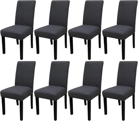 JQinHome Dining Room Chair Covers Set of 8, High Stretch Chair Slipcover Removable Washable Chair Seat Protector Cover for Home Party Hotel Wedding Ceremony (Grey)