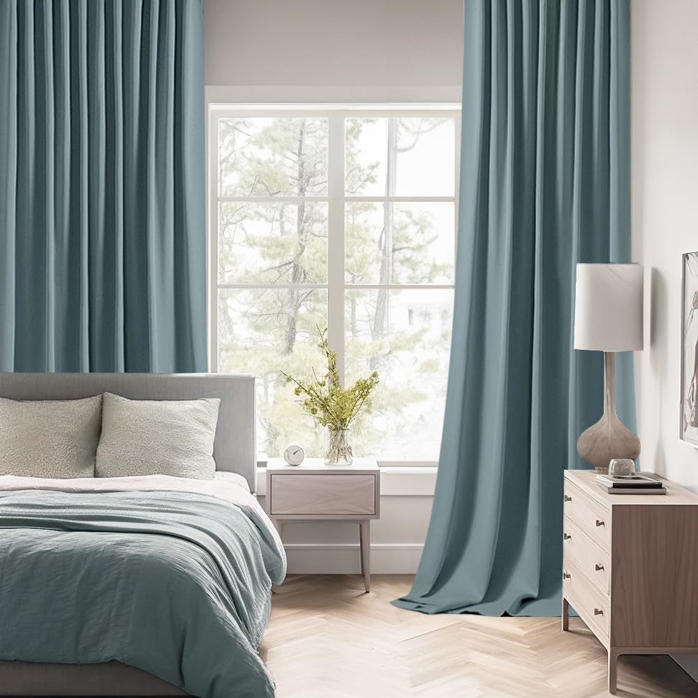 MIULEE Greyish Blue Back Tab Blackout Curtains 108 Inch Long 2 Panels Set for Bedroom, Rod Pocket/Pinch Pleat Extra Long Thermal Insulated Living Room Darkening Pleated Light Blocking Drapes