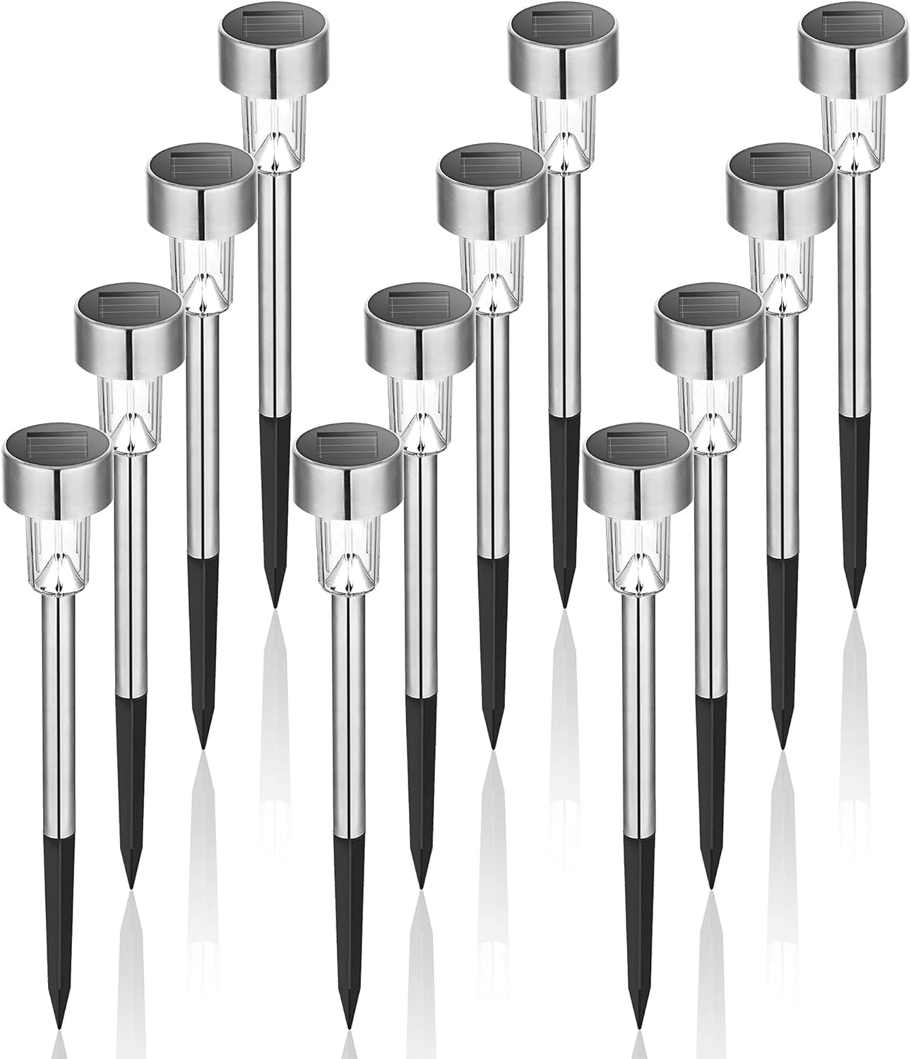 GIGALUMI Solar Lights Outdoor Waterproof, 12 Pack, Stainless Steel LED Solar Garden Lights for Patio, Lawn, Yard and Landscape, Cold White