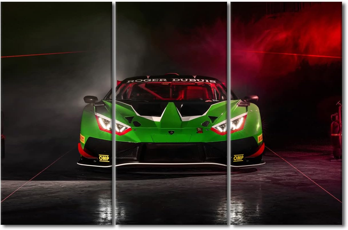 TUMOVO Canvas Wall Art for Living Room Green Sports Car Modern Home Decor Speed Racing Cars HD Printed Posters Artwork for Bedroom Office Wall Art Painting Bathroom Pictures Ready to Hang, 42" Wx28 H