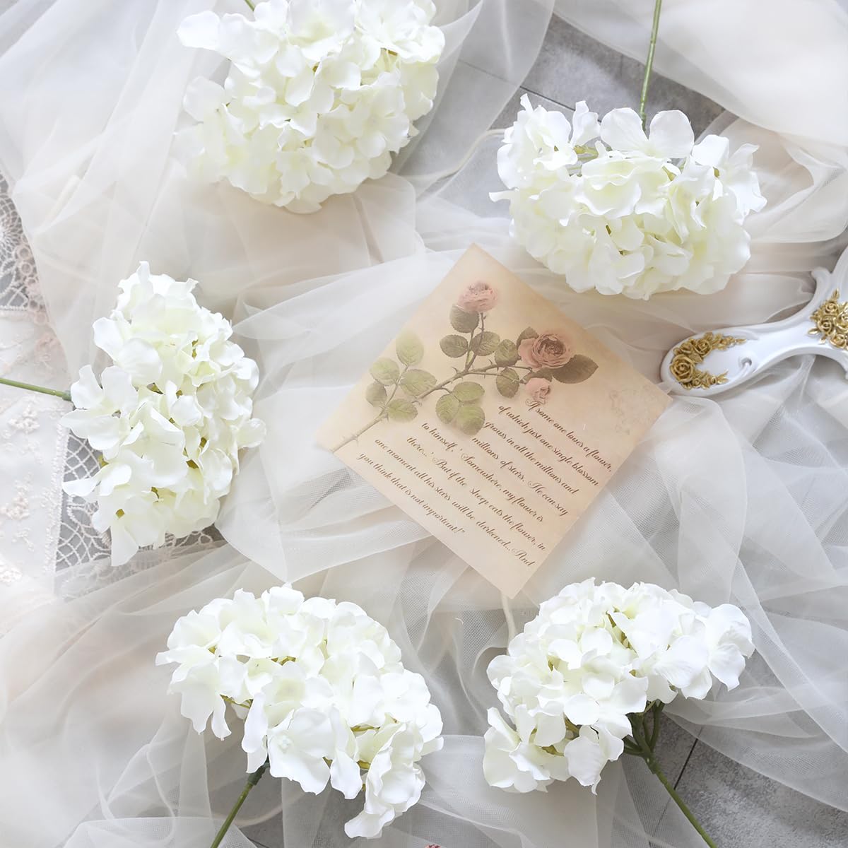 Tifuly Hydrangea Artificial Flowers with Stems 12pcs Fake Hydrangea Silk Flowers Faux Hydrangea Flowers Heads for Wedding Centerpiece Home Party Baby Shower Decor（Off White）