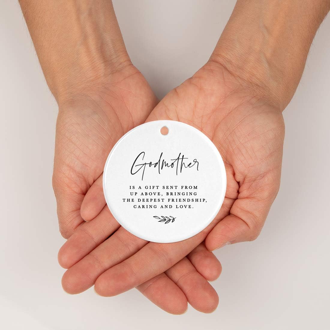 Andaz Press Round Ceramic Porcelain Christmas Ornament Collectible Godmother Gift, Godmother is a Gift Sent from Up Above, Bringing The Deepest Friendship, Caring and Love, 1-Pack