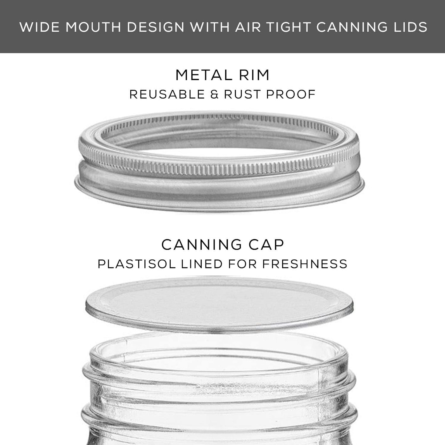JoyJolt 8 Oz Mason Jars With Lids, Labels and Measures! 6-Pack Wide Mouth Mason Jars, Glass Jar with Lid and Band. Airtight Canning Jars, Overnight Oats Jars, Salad Jars, Sourdough Starter Jar