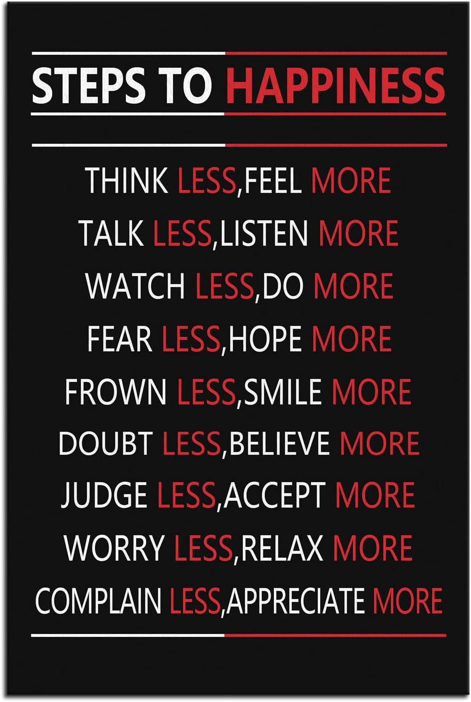 Motivational Wall Art for Office Steps For Happiness Inspirational Positive Poster Inspiring Canvas Painting Prints Wall Pictures for Living Room Home Decor Framed Artwork [24''W x 36''H]