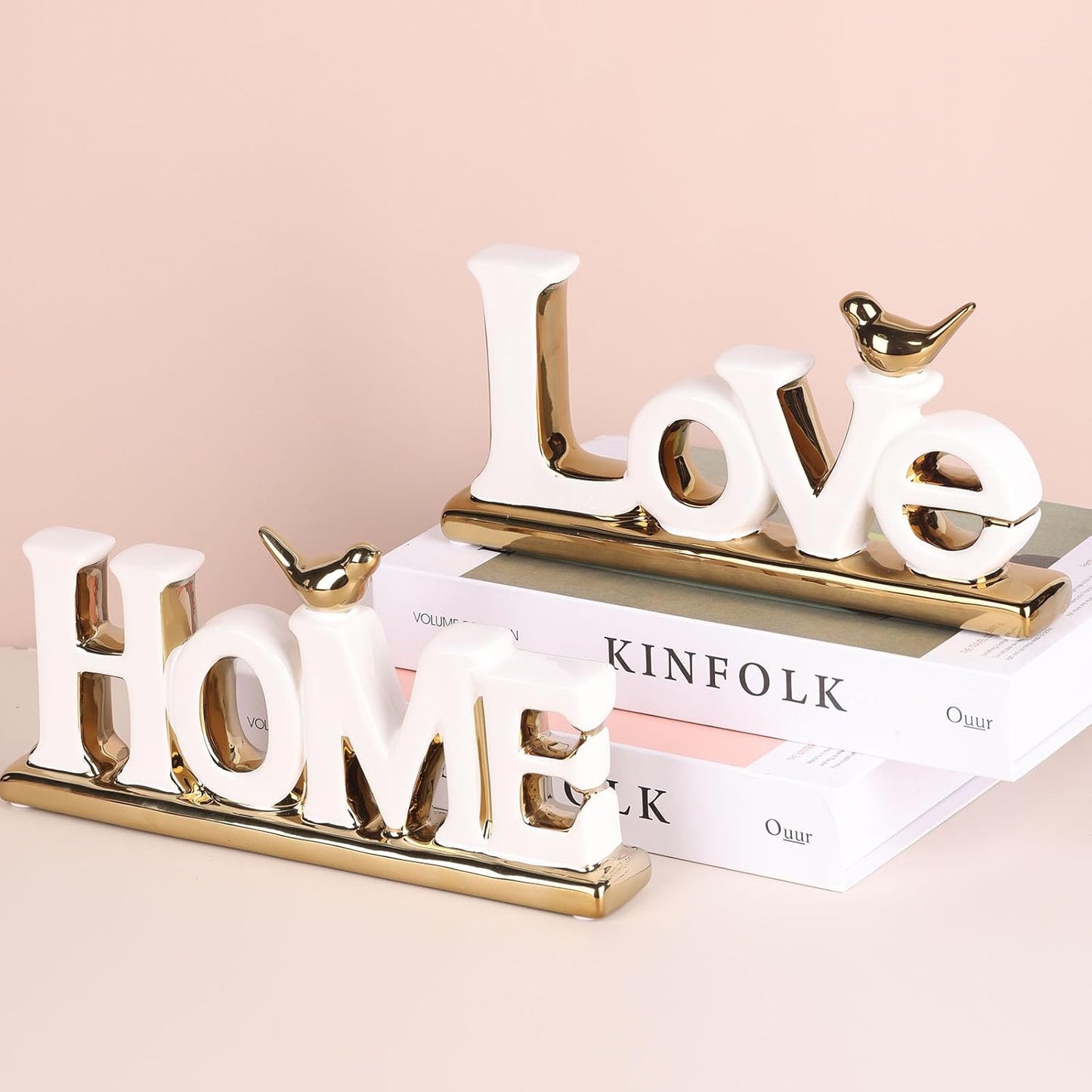 White and Gold Decor Statue - Home and Love Sign Decoration - Gold Bird with Home Sculpture - Figurine Decorative Ornaments for Living Room, Bedroom, Desktop, Cabinets