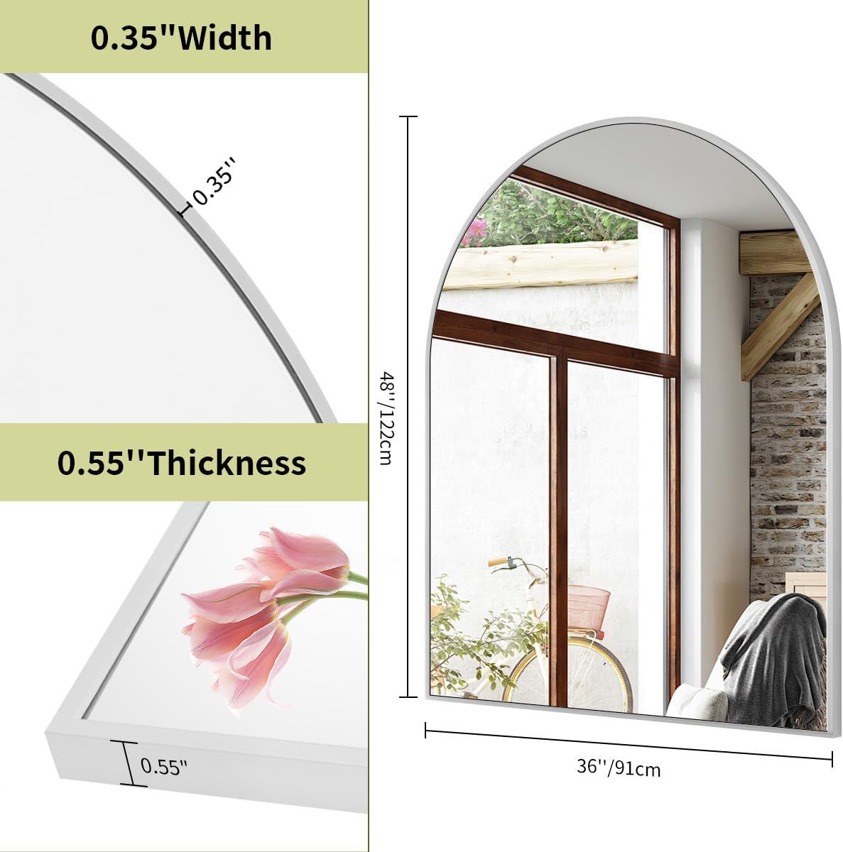 BEAUTYPEAK 36"x48" Arch Bathroom Mirror, Wall Mounted Vanity Metal Frame Mirror for Bedroom, Entryway, Living Room, Silver