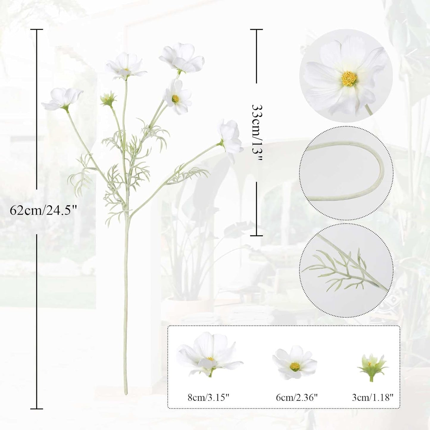 IPOPU White Daisy Flowers Artificial Cosmos 5PCS White Fake Wildflowers 24.5" Silk Flowers with Stems for Home Decor Indoor Artificial Daisies for Wedding Bouquets Floral Craft