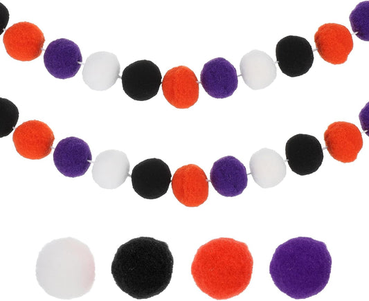 PATIKIL 13Ft Pom Pom Garland Decorations, 2Pcs Colorful Felt Ball Garland Banner Cute Rainbow Pompom Hanging Decorations for Tree Ornaments Homes Decor, Orange/Black/Purple/White