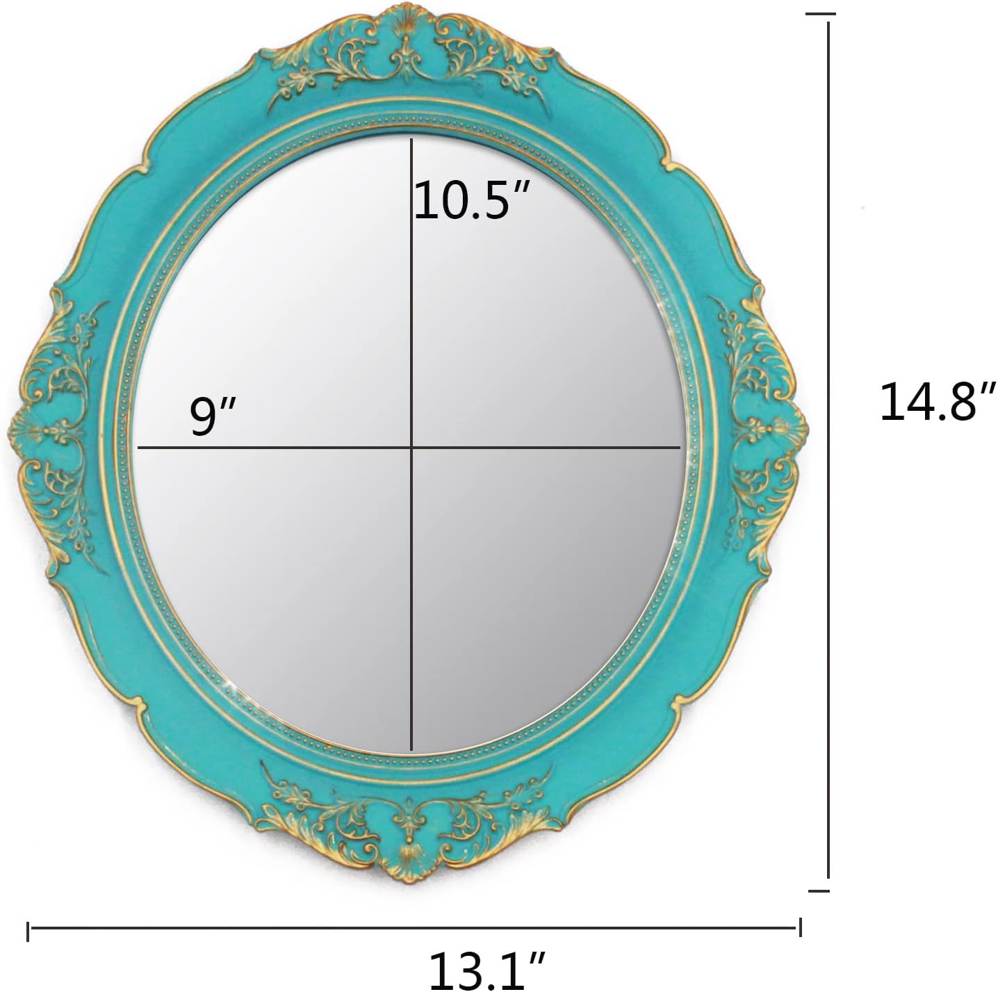 Vintage Decorative Wall Mirror 14.8 x 13.1 Inch Oval Mirror （Blue）