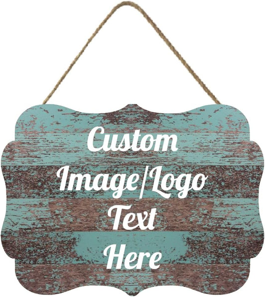 Personalized Wooden Welcome Sign Front Door Decor Home Sign Customized Image/Text Hanging Farmhouse Decorations for Home Office 11.2 * 8 Inch