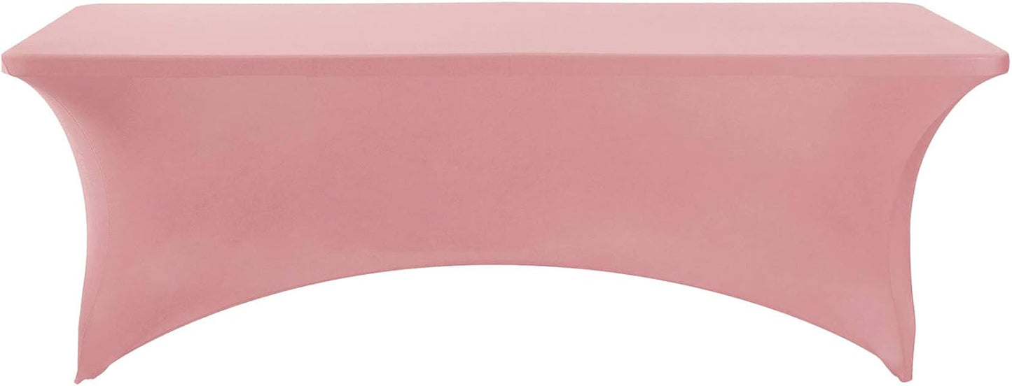 2Pack Spandex Table Cover for 8FT or 4ft or 6ft Table Universal Fitted Stretch Tablecloth for Party, Banquet, Wedding and Events-Dusty Pink
