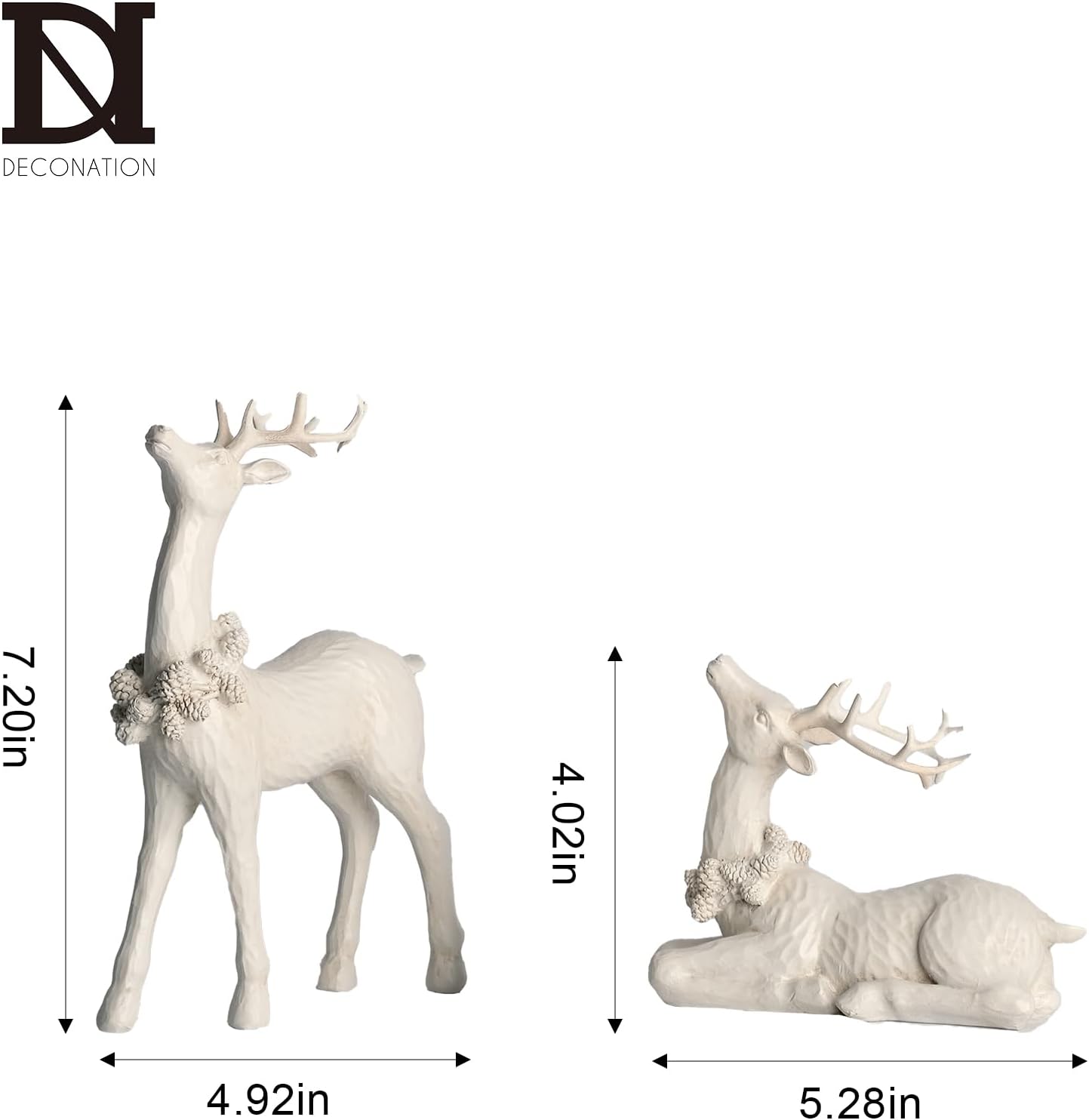 DN DECONATION 2pcs White Christmas Reindeer Statue, Indoor Reindeer Decor, Tabletop Resin Deer Figurine