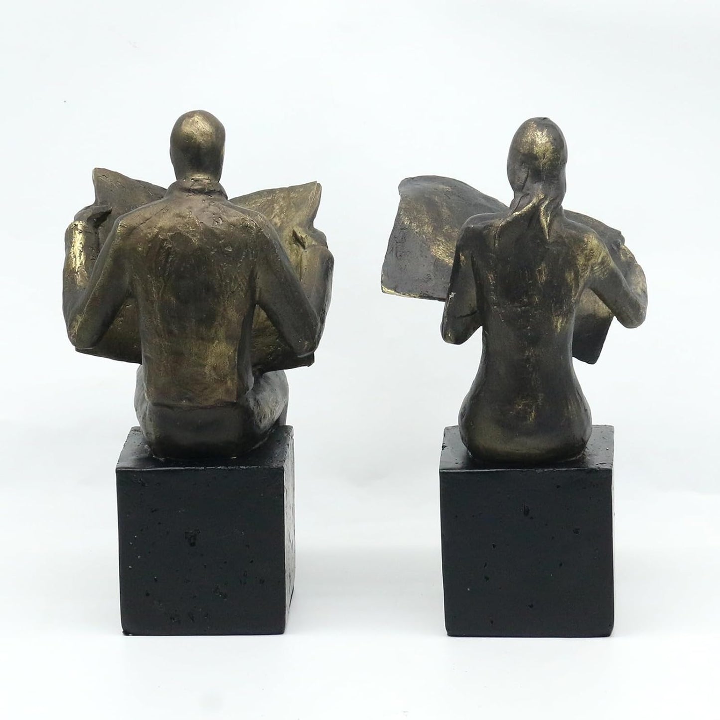 Lukitas Decorative Newspaper Reader Bookends, Heavy Duty Book Holder Non-Slip, Vintage Home Décor Accessories for Study Office Bookshelf, Bronze, Resin, 1Pair/2Piece