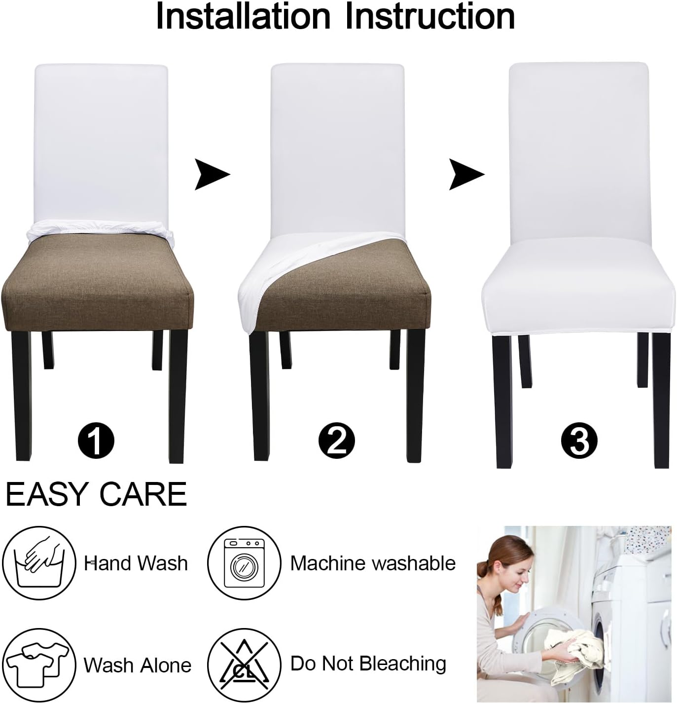 JQinHome 4 Pcs Dining Chair Slipcover, High Stretch Removable Washable Chair Seat Protector Cover for Home Party Hotel Wedding Ceremony