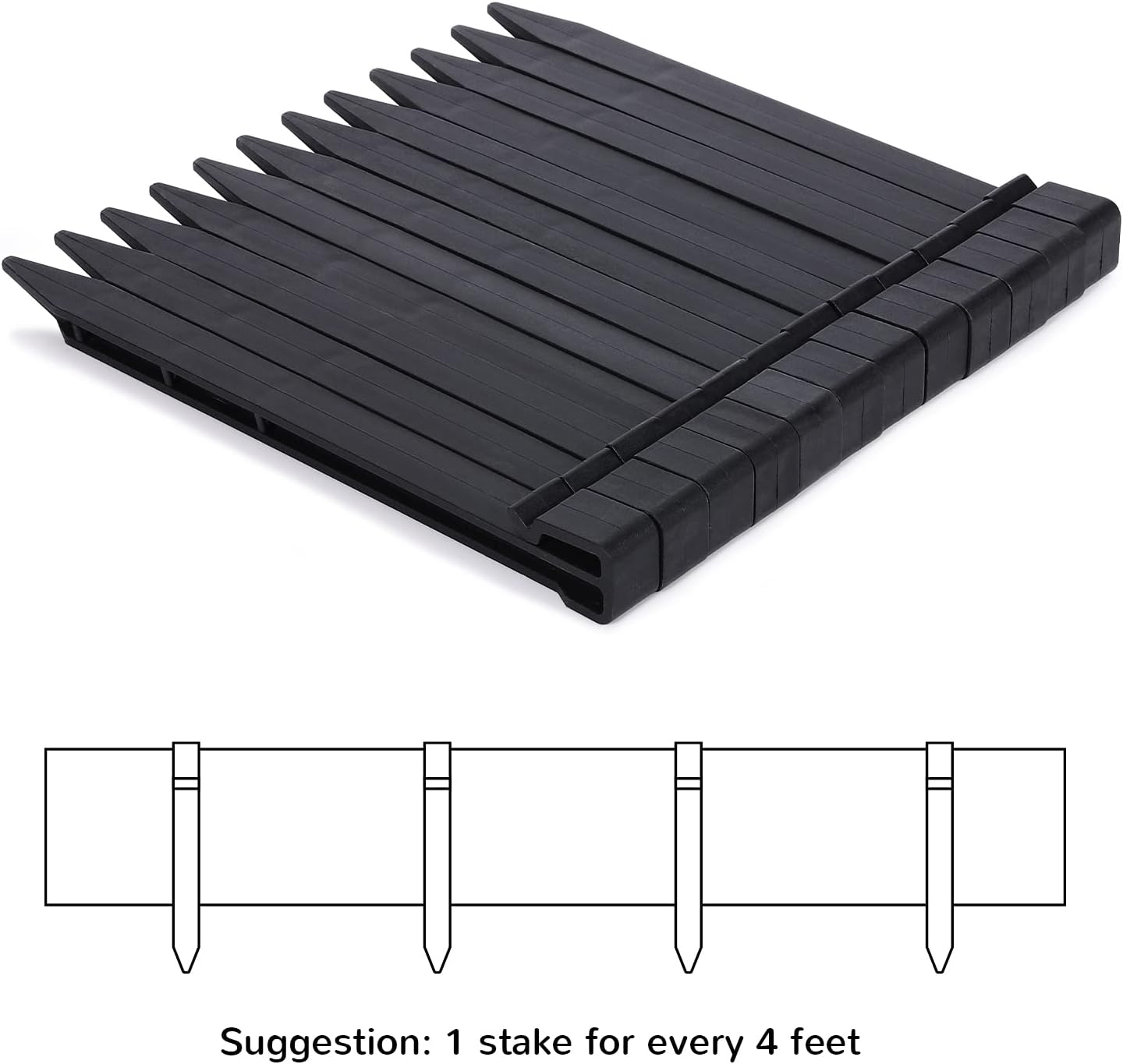 Black Plastic Garden Landscape Edging, 5” Tall Border Coil, Flexible and Strengthened with Anti-UV Treatment (60ft with 18pcs Stakes)