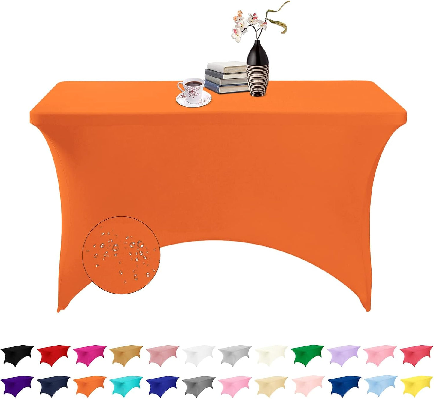 Spandex 4ft Waterproof Table Cover for Party,Wedding, Banquet, and Events(Orange)