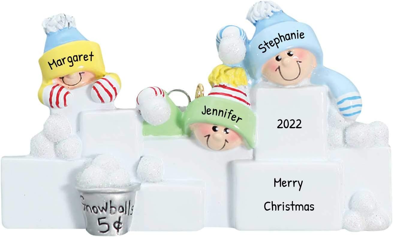 Personalized Family Christmas Ornament - Custom Ornament Family of 3 Xmas Ornaments 2024 Snowball Fight Ornaments Customized Siblings Snowballs Decor Family Ornament for Christmas Tree
