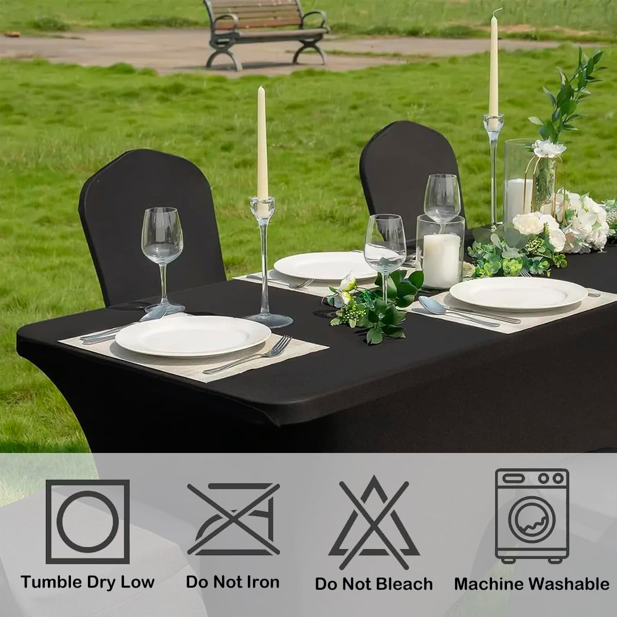 Craft And Party 2 Pack 4ft Black Spandex Tablecloth – Fitted Stretch Cover – Universal Fit for Folding Tables – Wrinkle-Free, Washable – Ideal for Parties, Weddings, Events