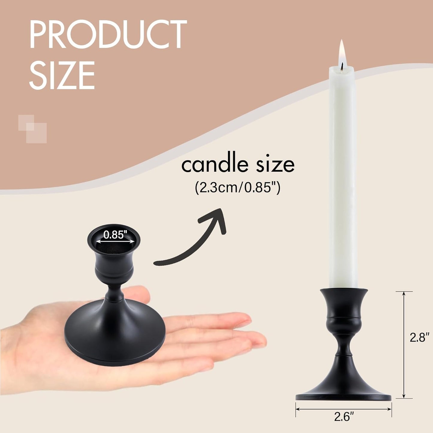 Black Taper Candle Holder, Candlestick Holders, Vintage Metal for Table Centerpieces Wedding Decor (Matte Black, 2 Pcs)