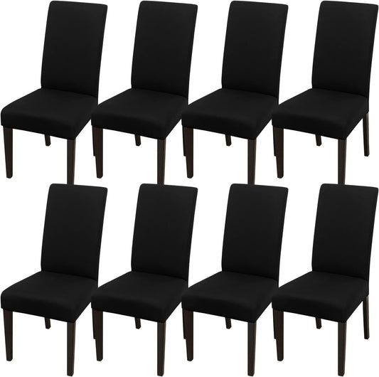 JQinHome Dining Room Chair Covers Set of 8, High Stretch Chair Slipcover Removable Washable Chair Seat Protector Cover for Home Party Hotel Wedding Ceremony (Black)