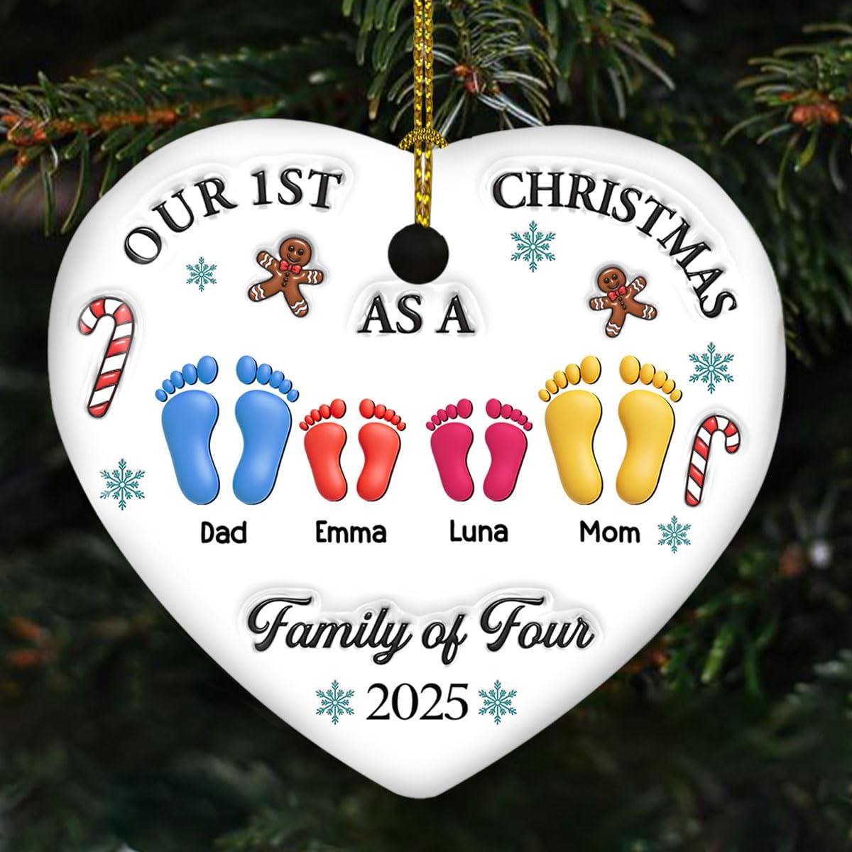 Our First Christmas Personalized 3D Effect Heart Ceramic Ornament – Gift for Newlyweds or Newly Married Woman This Christmas