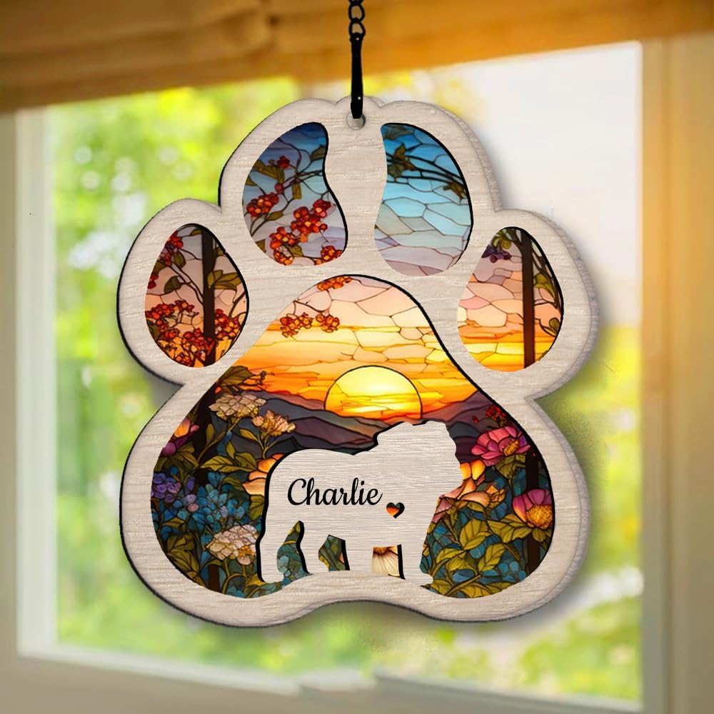 IZI POD Personalized Bulldog Suncatcher Dog Memorial Gifts, Custom Bulldog Ornament Christmas Tree, Pet Remembrance Gift, Loss of Dog Sympathy Gift, Pets Memorial Ornament, Pet Loss Suncatcher