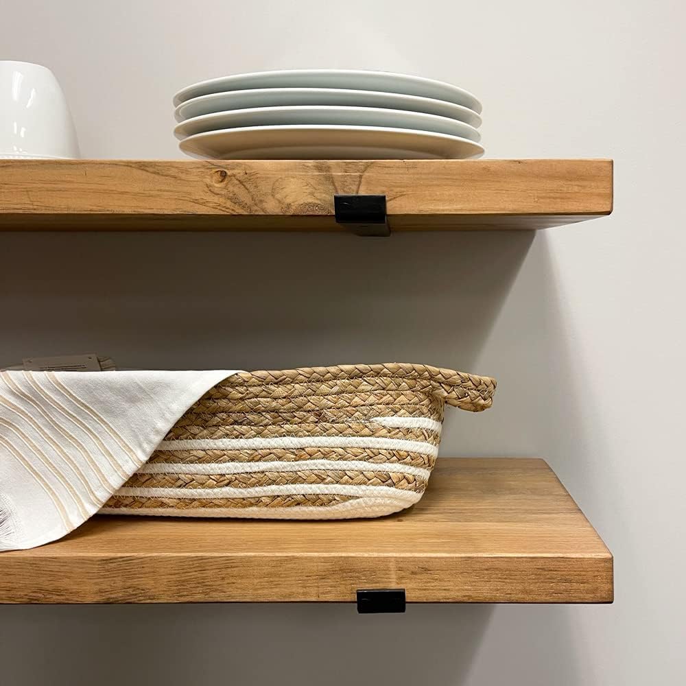 Rustic Shelves with J-Brackets Set of 2, Industrial Shelf, Kitchen Shelves, Solid Wood, Decorative Wall Storage, Heavy Duty, URBANDI (Brown, 36Wx6D)