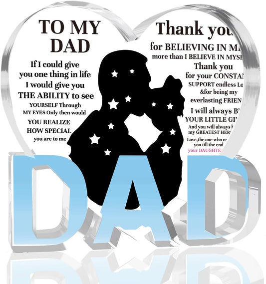 Best Dad Ever Gift from Daughter Son - Acrylic Heart-Shaped Plaque Father’s Day Birthday Gift - Unique Keepsake Desk Decor with Personalized Message
