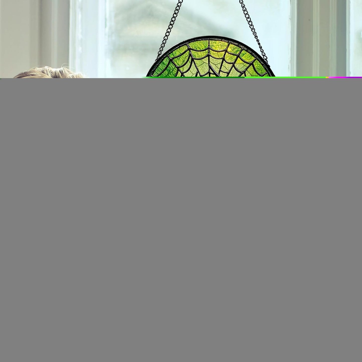 Stained Glass Window Hanging - Black Green Horror Spider Web Suncatcher for Doors Garden Patio Sun Catchers Decor Christmas Halloween Birthday Gifts for Women Men Mom Nana Friend 15 in