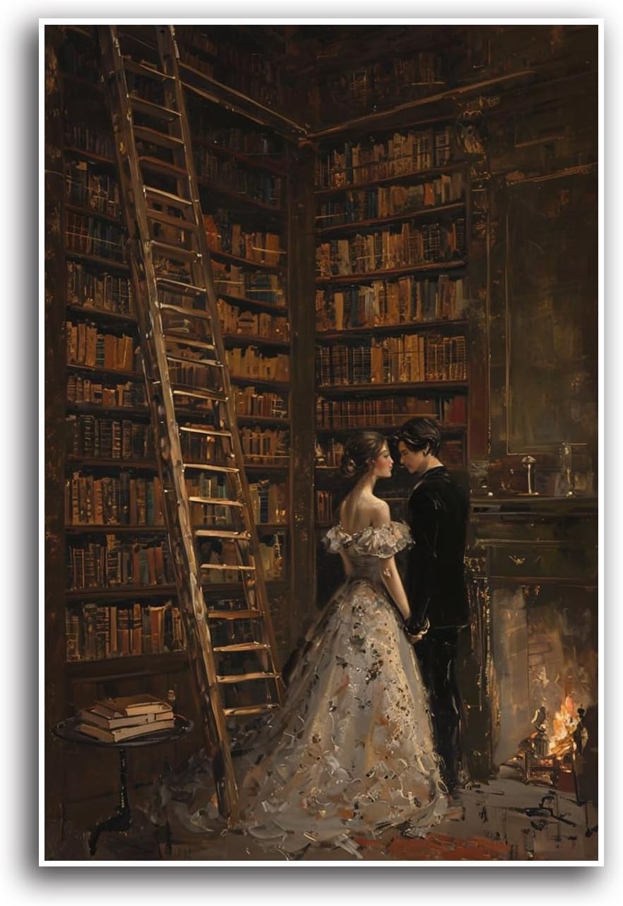 JFHCQJPK Gothic retro library scene decoration melancholy calm art college style wall aesthetic antique style home decoration suitable for bedroom living room12x16in Frameless