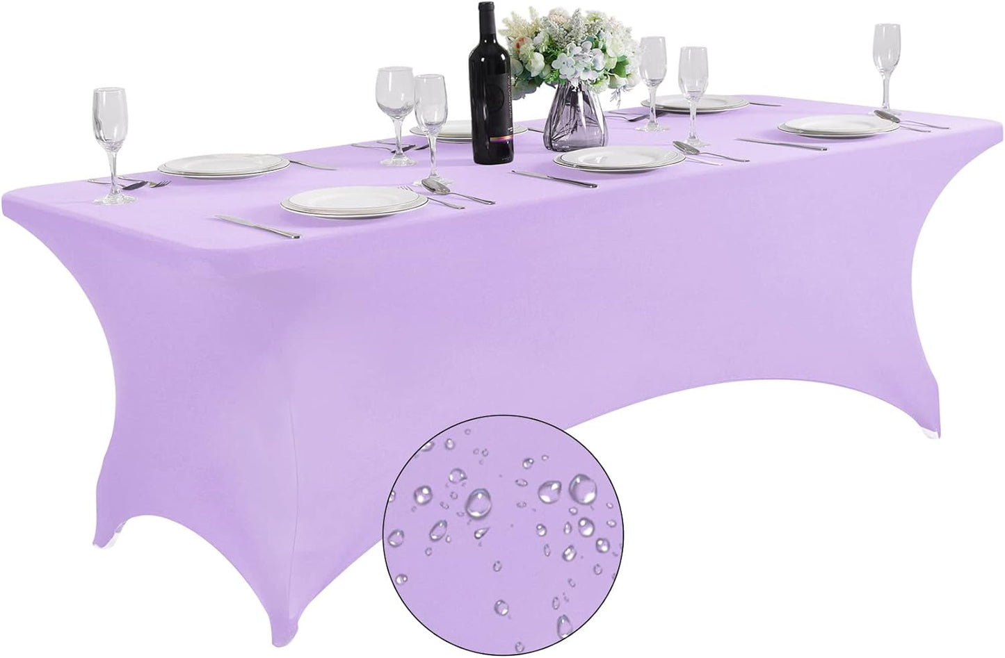 SuperO Waterproof Spandex Table Cover for 8FT Table Universal Fitted Stretch Tablecloth for Party, Banquet, Wedding and Events-Lavender