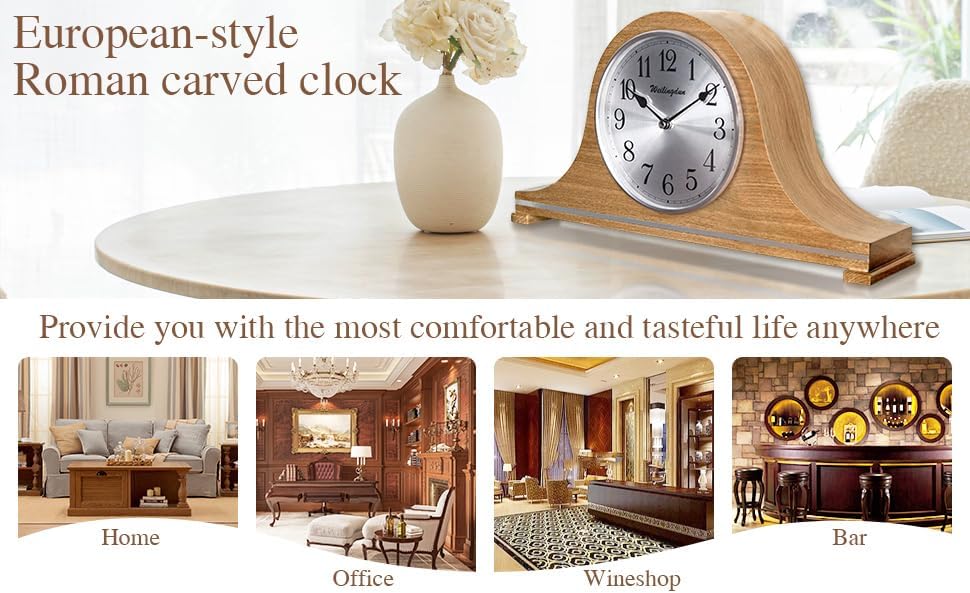 TXL Mantel Clock, Silent Wood Table Clock Battery Operated, Desk Shelf Vintage Clock for Living Room,Home Decor Gift, T20211