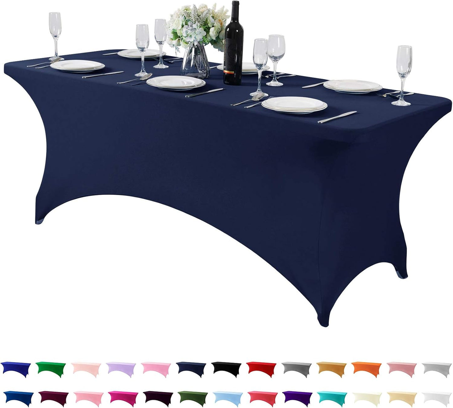 Spandex Table Cover for 6Ft or 4fT or 8ft Table Universal Fitted Stretch Tablecloth for Party, Banquet, Wedding and Events-Navy