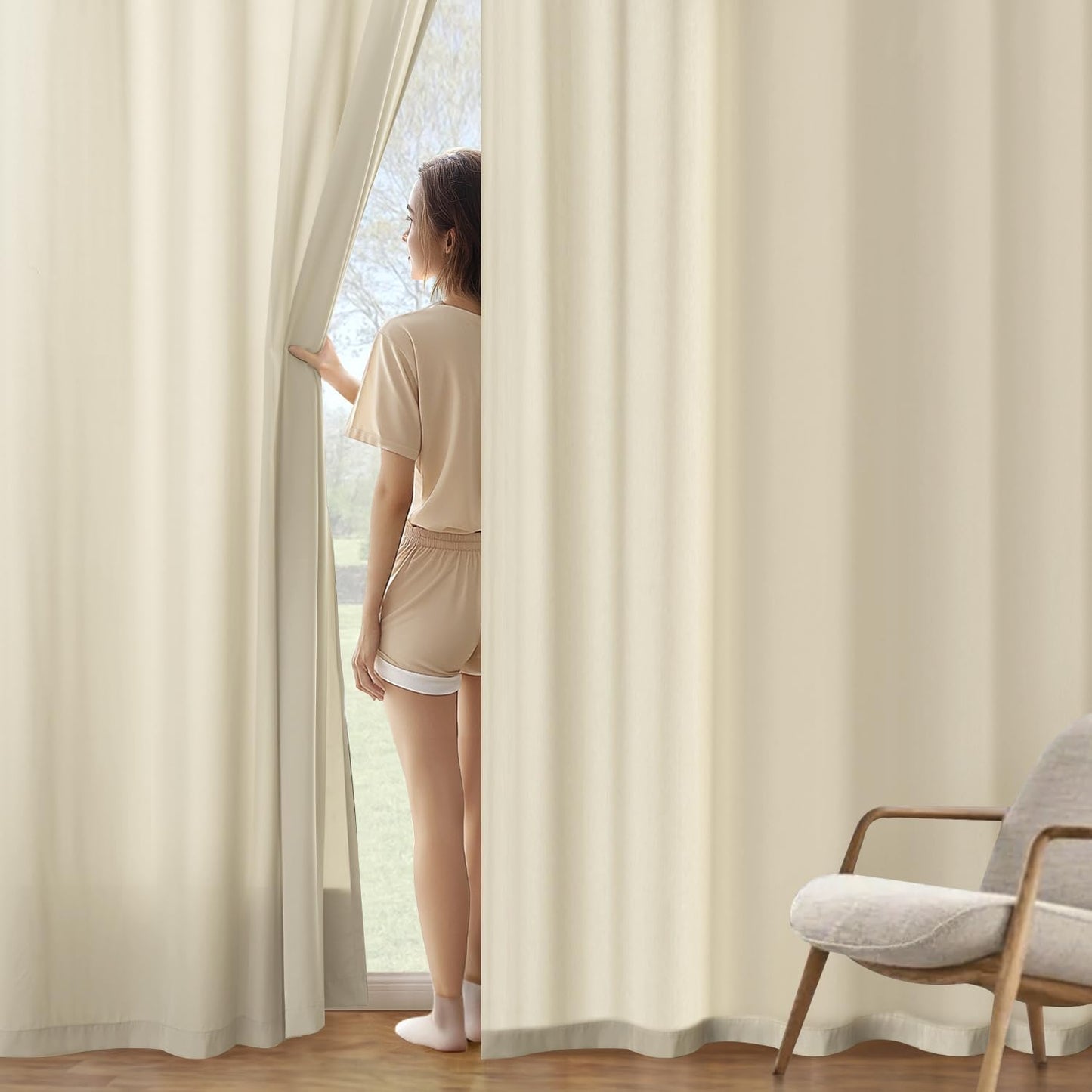 MIULEE Cream Beige Privacy Sheer Curtains That Let Light in 90 Inches Long Non-See-Through Semi Sheer Curtain Light Filtering Window Curtains Drapes for Living Room Bedroom 2 Panels Set 42 X 90