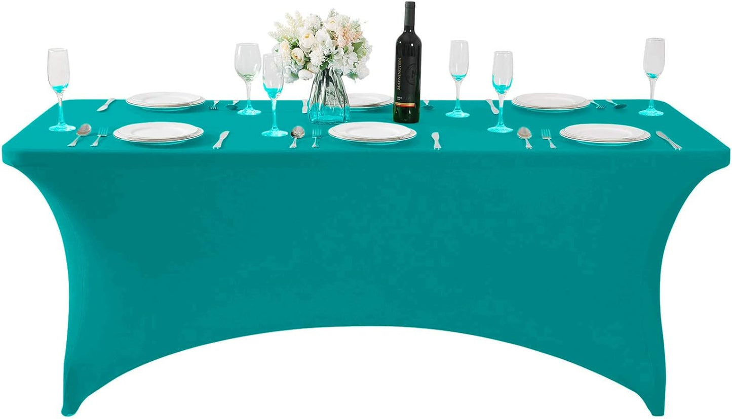 SuperO 2Pack Waterproof Spandex Table Cover for 6FT Table Universal Fitted Stretch Tablecloth for Party, Banquet, Wedding and Events-Turquoise