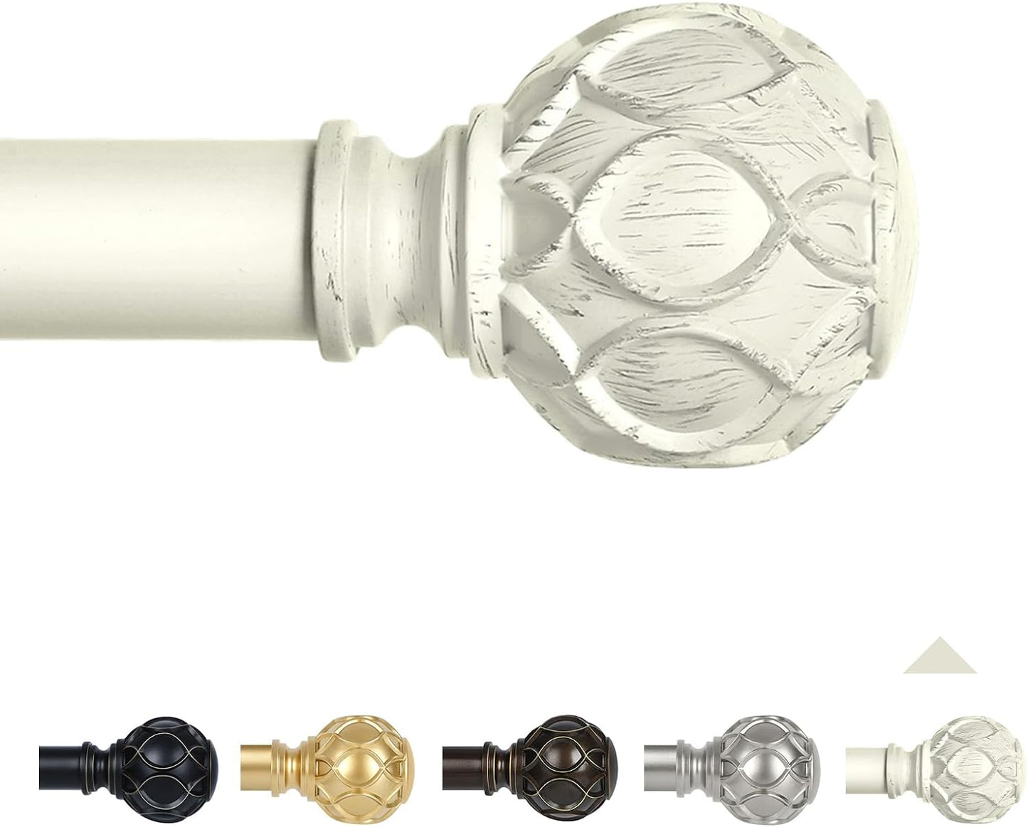 White Farmhouse Curtain Rods for Windows:72-144" Heavy Duty Adjustable Curtain Rod for Bedroom Living Room,Boho Decorative Rustic Drapery Rods with Vintage Coastal Texture Finial,Antique White