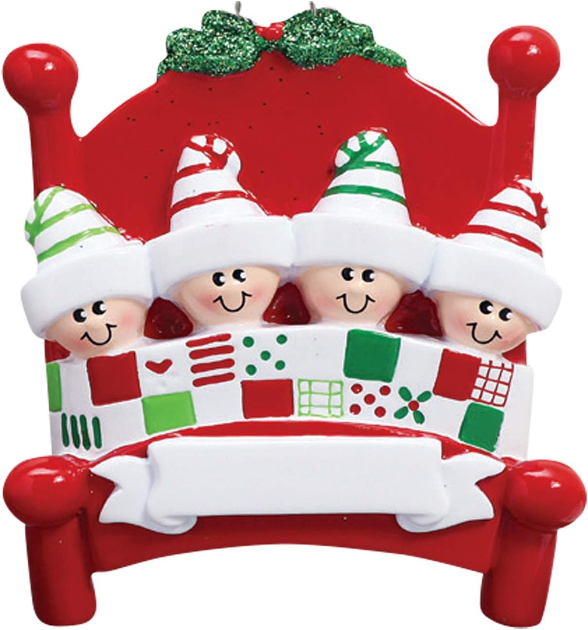 Bedtime Family of 4 Ornament 2025 Personalized Family Christmas Ornaments 2025 | Tucked in Together Holiday Keepsake Personalized Tree Ornaments for Grandchildren Siblings & Grandkids of Four Ornament