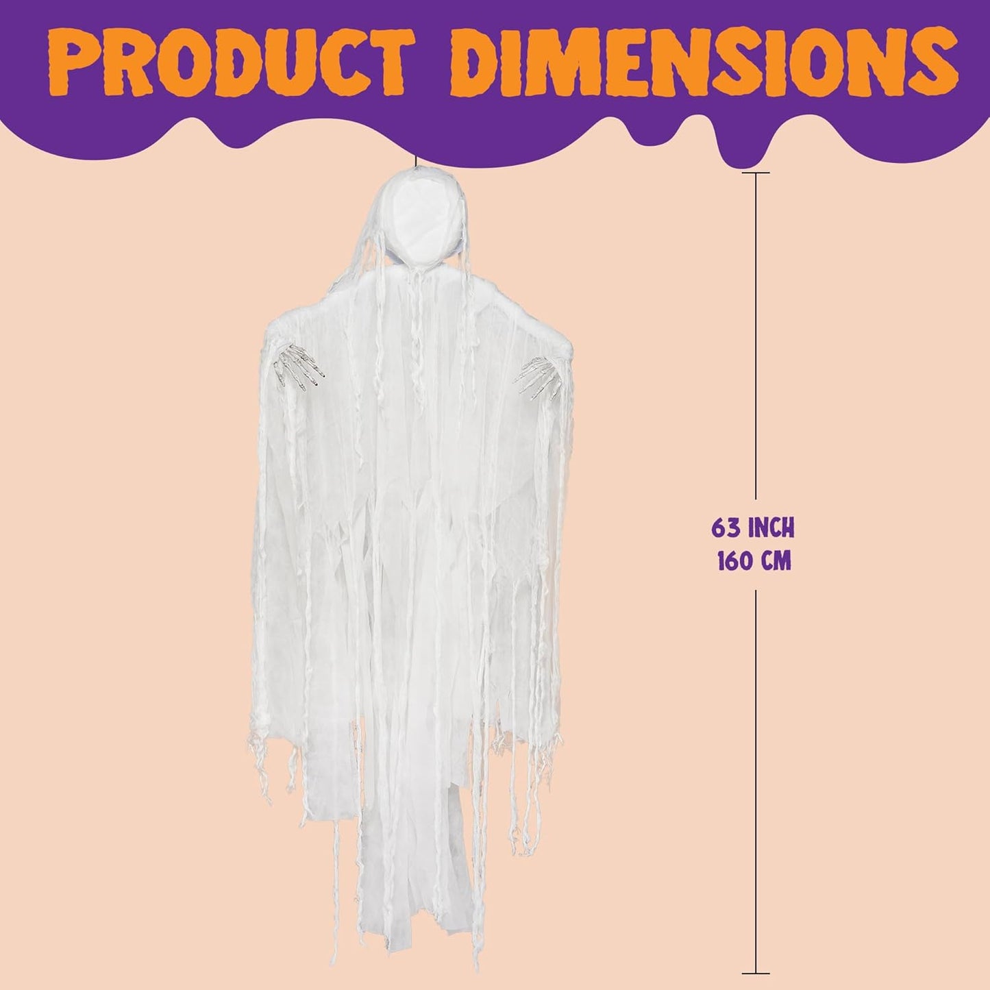 JOYIN 63” Halloween Hanging Ghost Decorations Outdoor, White Faceless Grim Reaper in White Horror Robe for Halloween Tree Yard Party Outside Hanging Decorations Party Supplies