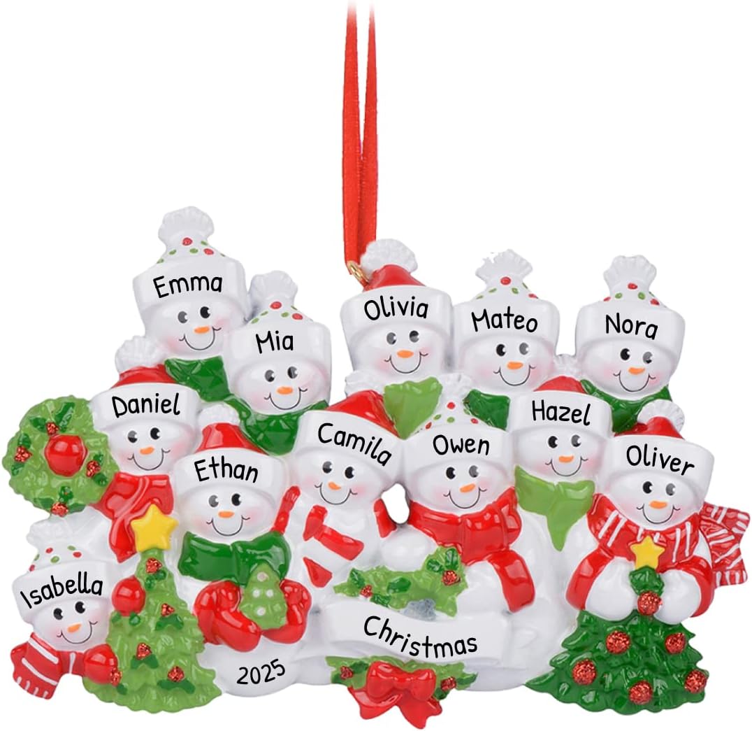 Snowman Family of 12 Ornament 2025 Personalized Family Christmas Ornaments 2025 | Snow People Personalized Tree Ornaments for Grandchildren, Siblings & Grandkids of Twelve Ornament Snowmen Small Tree