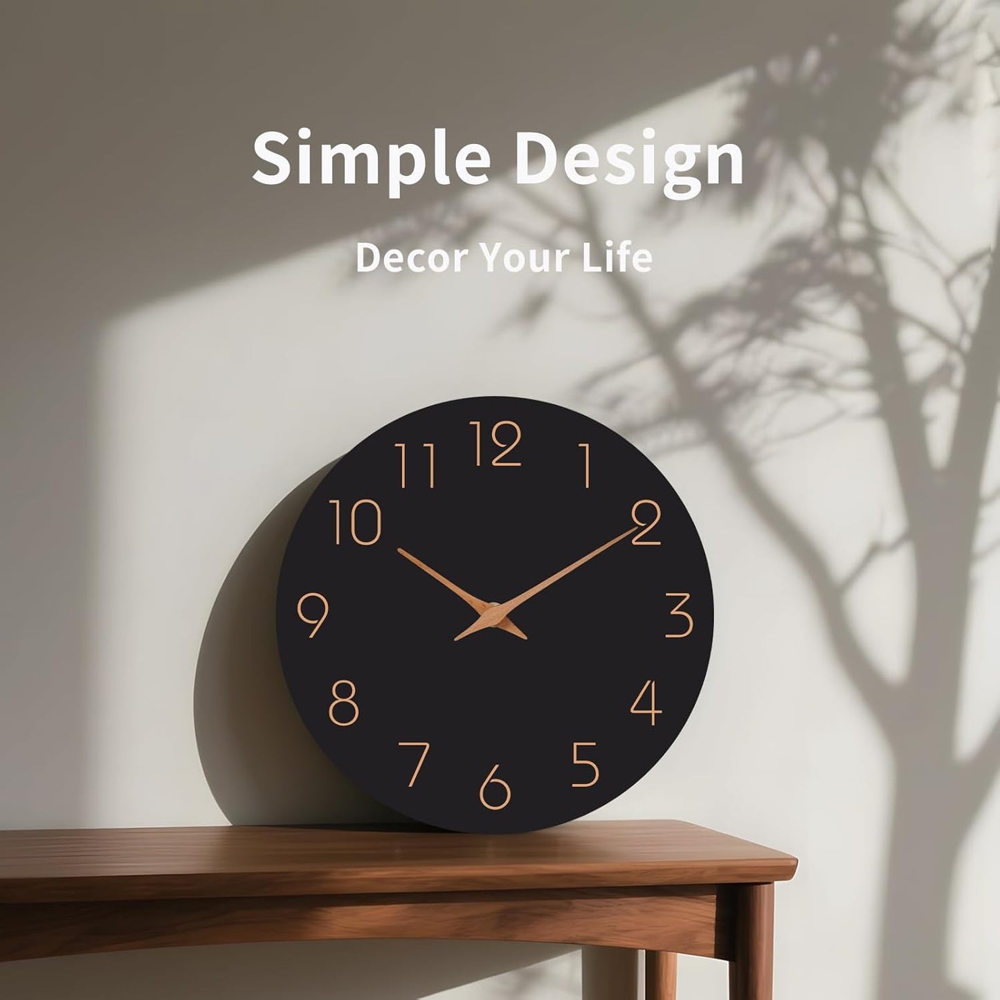 Mosewa 12 Inch Black Wall Clock Battery Operated Silent Non Ticking Modern Simple Minimalist Decorative for Kitchen Bedroom Home Office Bathroom Living Room