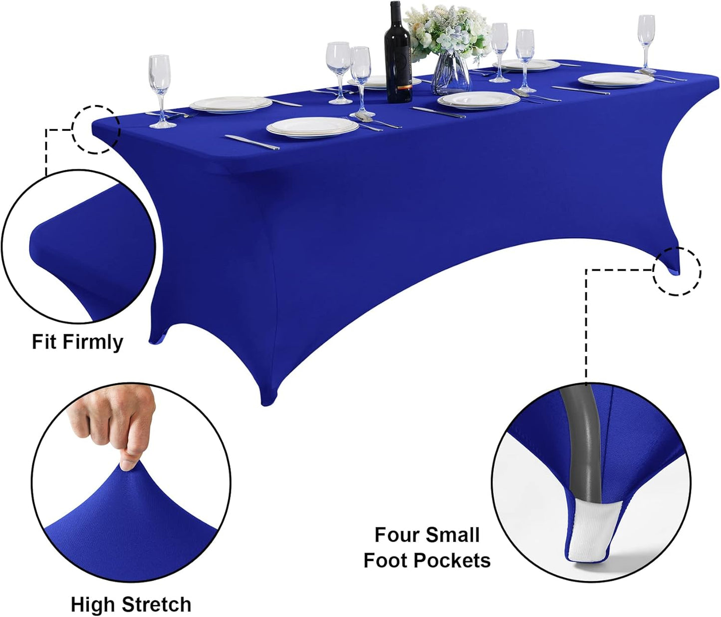 SuperO 2Pack Waterproof Spandex Table Cover for 8FT Table Universal Fitted Stretch Tablecloth for Party, Banquet, Wedding and Events-Royal Blue