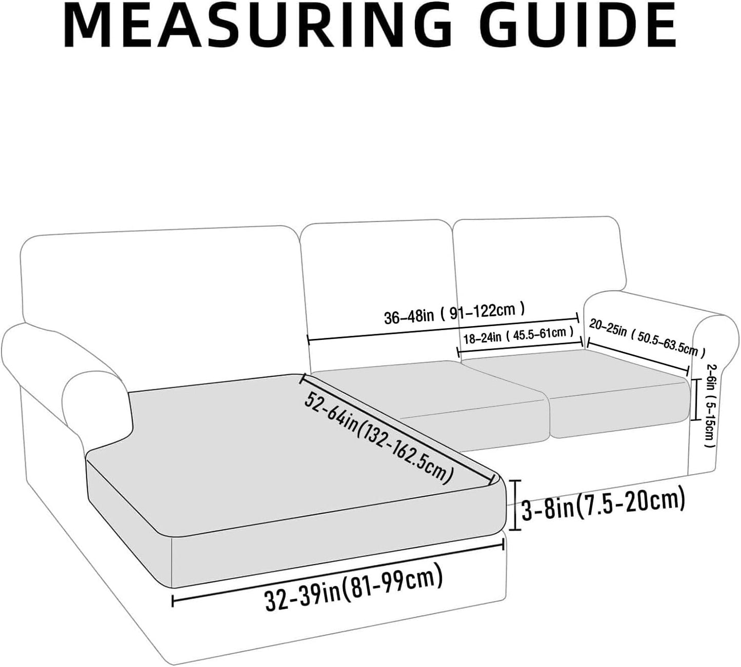 hyha Waterproof Couch Cushion Covers for Pets, Non Slip Sofa Seat Cover for Dogs Washable, Soft Thick Stretch Jacquard Fabric, Sofa Slipcovers with Elastic Bottom (1 Chaise+2 Seater, Black)