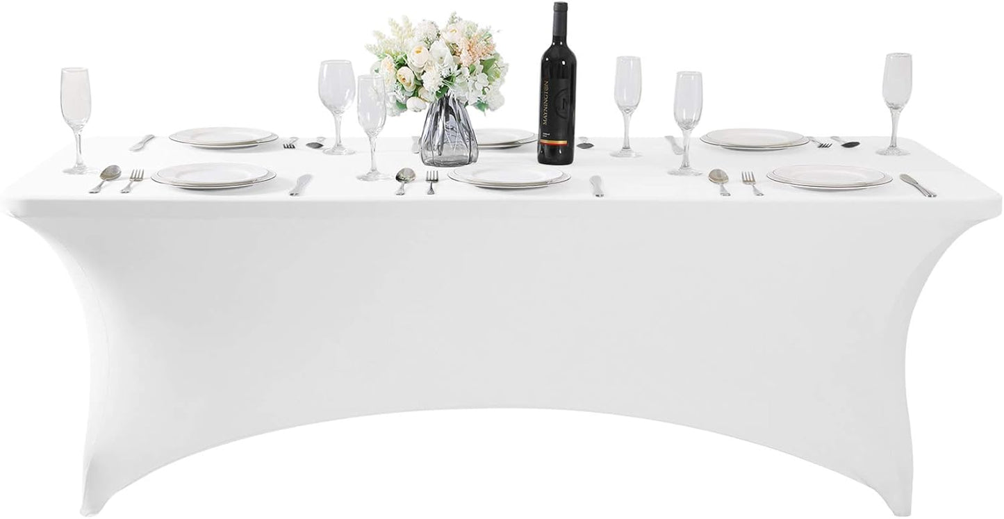 2Pack Spandex Table Cover for 6Ft or 4fT or 8ft Table Universal Fitted Stretch Tablecloth for Party, Banquet, Wedding and Events-White