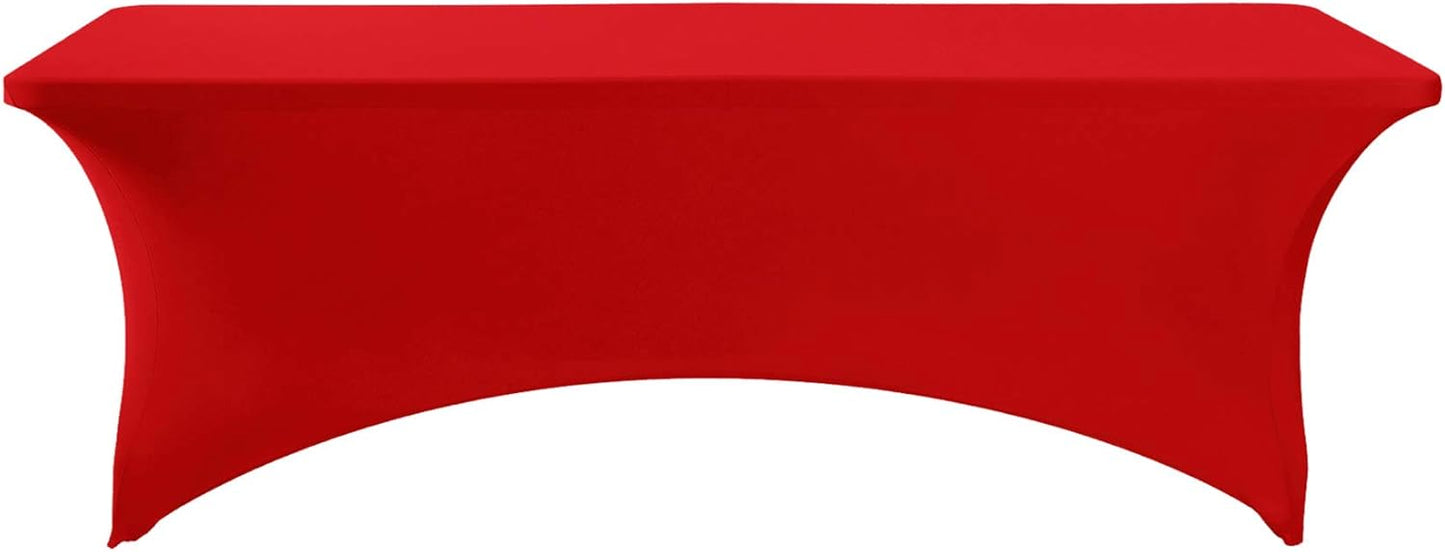 2Pack Spandex Table Cover for 8FT or 4ft or 6ft Table Universal Fitted Stretch Tablecloth for Party, Banquet, Wedding and Events-Red