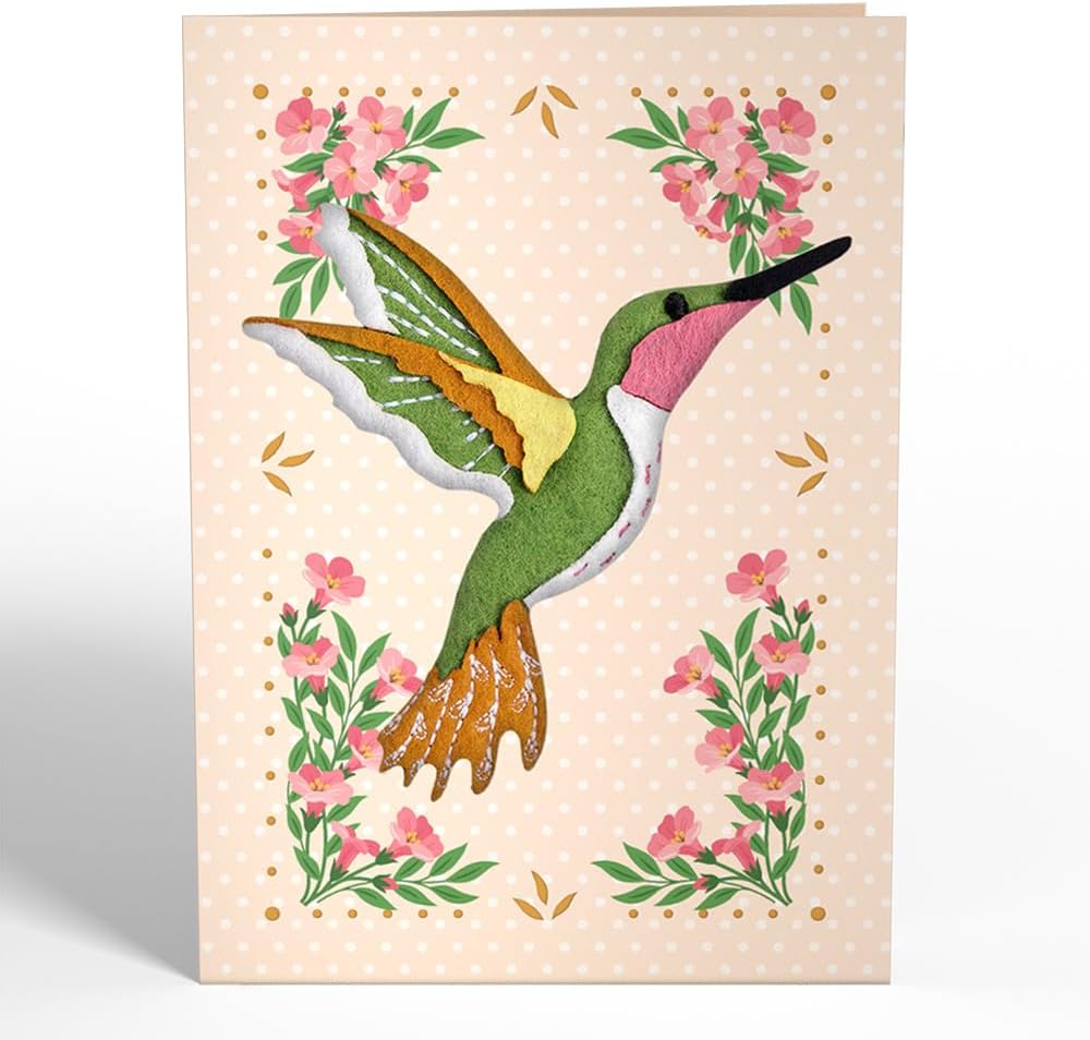 Lovepop Handmade Serene Hummingbird HeartFelt Charm Card | Soft Felt Bird Keychain for Wallet, Handbag, Car Key, Home Decor | Ornaments, Bag Charms, Key Ring, Purse Accessories, Gift Toppers