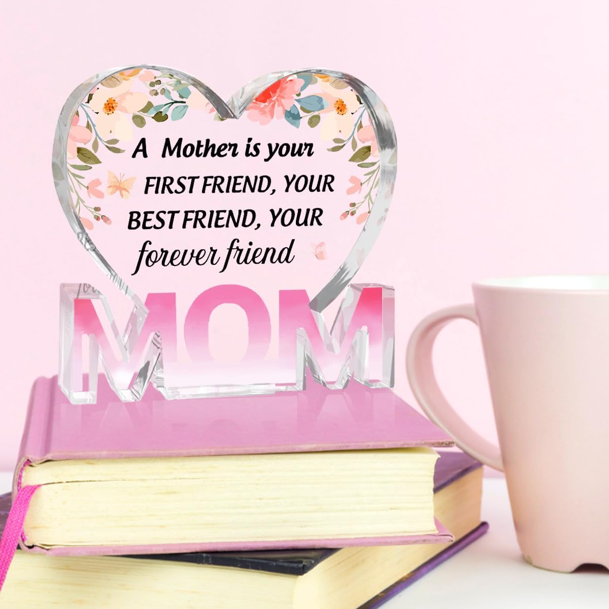 Mothers Day Gifts Best Mom Gifts -Gifts for Mom from Daughter Son - Best Mom Ever Gifts Unique Mother Birthday Acrylic Heart-Shaped Plaque Desk Decorations Present for Mom Christmas Anniversary