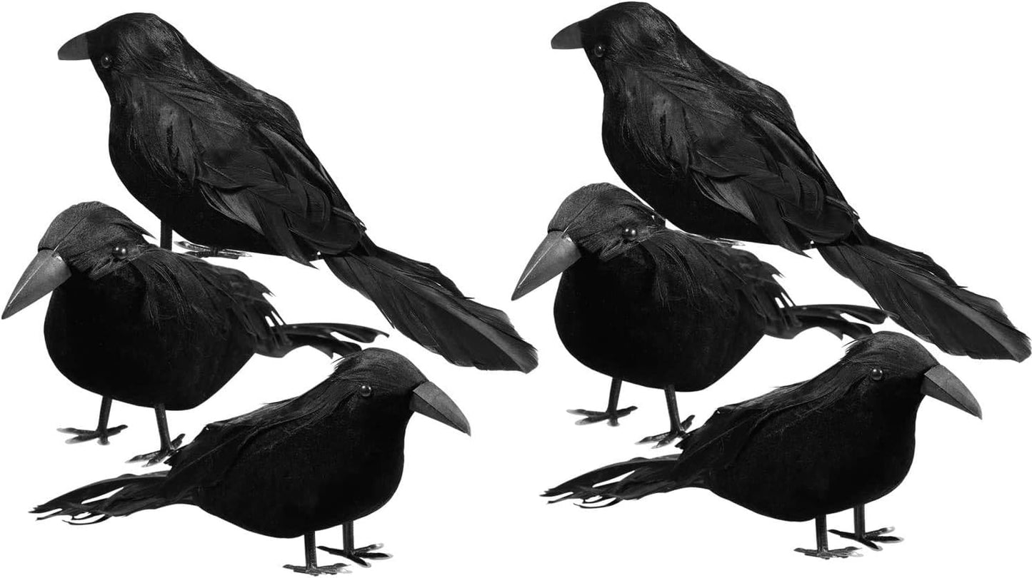 Sizonjoy 6 Pack Halloween Black Feathered Crows, Halloween Decorations Realistic Bird Halloween Ravens Decor Props