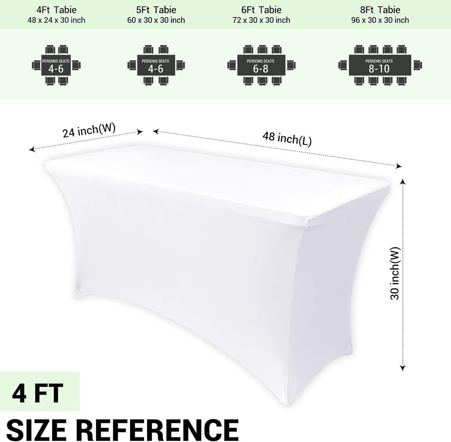 Obstal 4Ft Stretch Spandex Table Cover for Standard Folding Tables - 2 Pack Universal Rectangular Fitted Tablecloth for Party, Banquet, Events, Trade Show (White, 48L x 24W x 30H Inches)